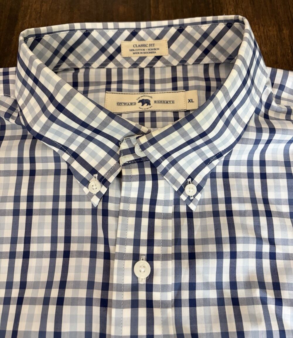 Onward Reserve Shirt Men’s XL Blue Plaid Cotton Button Up Classic Fit